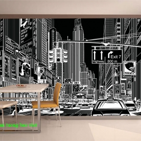 Tranh dán tường cho quán cafe trà sữa fm556