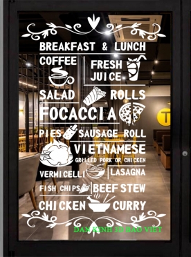 Decal dán kính nghệ thuật 3d menu quán ăn glass114