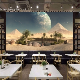 Tranh dán tường 3d cho quán cafe trà sữa fm514