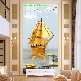 Tranh dán kính 3d 2 mặt thuận buồm xuôi gió k427