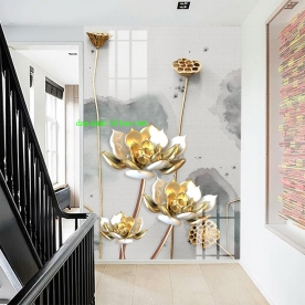 Tranh dán kính 3d 2 mặt hoa sen kfl219