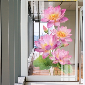 Decal dán kính cao cấp hoa sen 3d se208