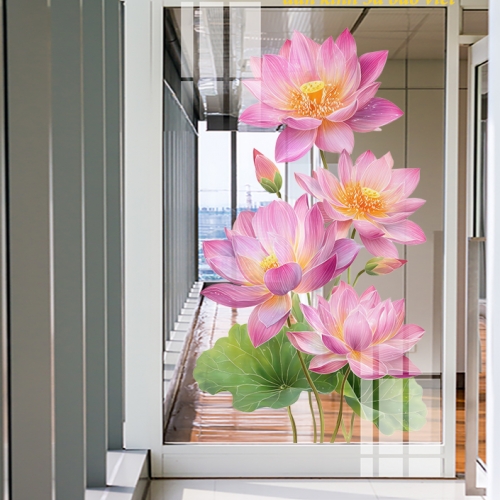 Decal dán kính cao cấp hoa sen 3d se208