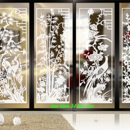 Decal dán kính nghệ thuật 3d trong suốt bốn mùa glass190