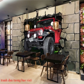 Tranh dán tường 3d cho quán cafe fm535