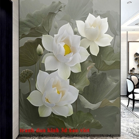 Tranh dán kính 3d 2 mặt hoa sen n2003-31