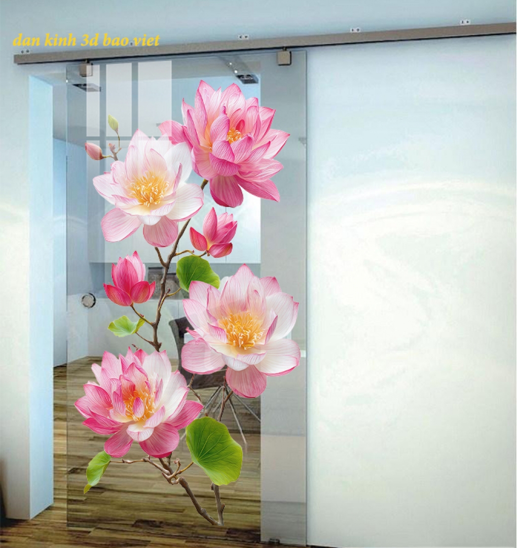 Decal dán kính cao cấp 3d hoa sen  se209