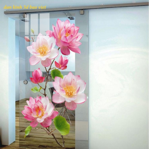 Decal dán kính cao cấp 3d hoa sen  se209