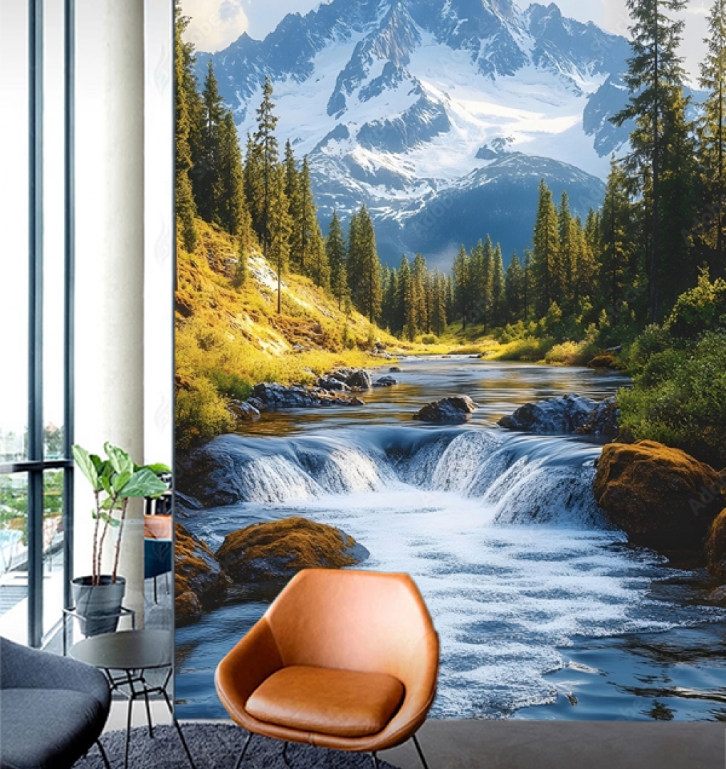 Tranh dán tường sông núi 3d m2026-143