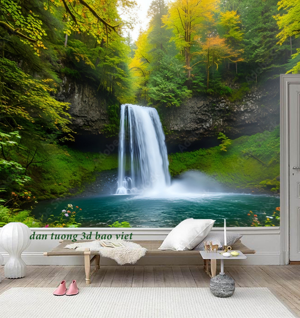 Tranh dán tường thác nước 3d n2026-116