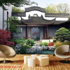 Tranh dán tường 3d cho quán cafe fm543