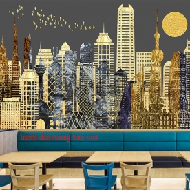 Tranh dán tường cho quán cafe fm528