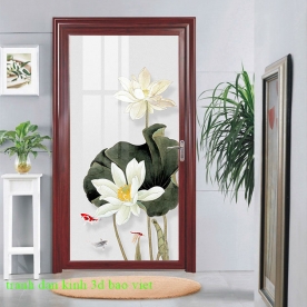 Tranh dán kính 3d 2 mặt hoa sen k465