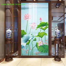 Tranh dán kính 3d 2 mặt hoa sen k468