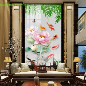 Tranh dán kính 3d 2 mặt hoa sen k469