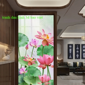 Tranh dán kính 3d 2 mặt hoa sen k471