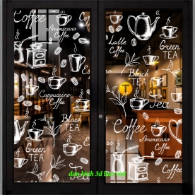 Decal dán kính nghệ thuật 3d cho quán cafe glass134