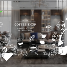 Decal dán kính nghệ thuật 3d cho quán cafe glass198
