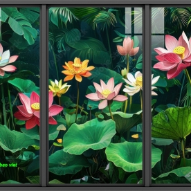 Tranh dán kính 3d 2 mặt hoa sen n2005-270