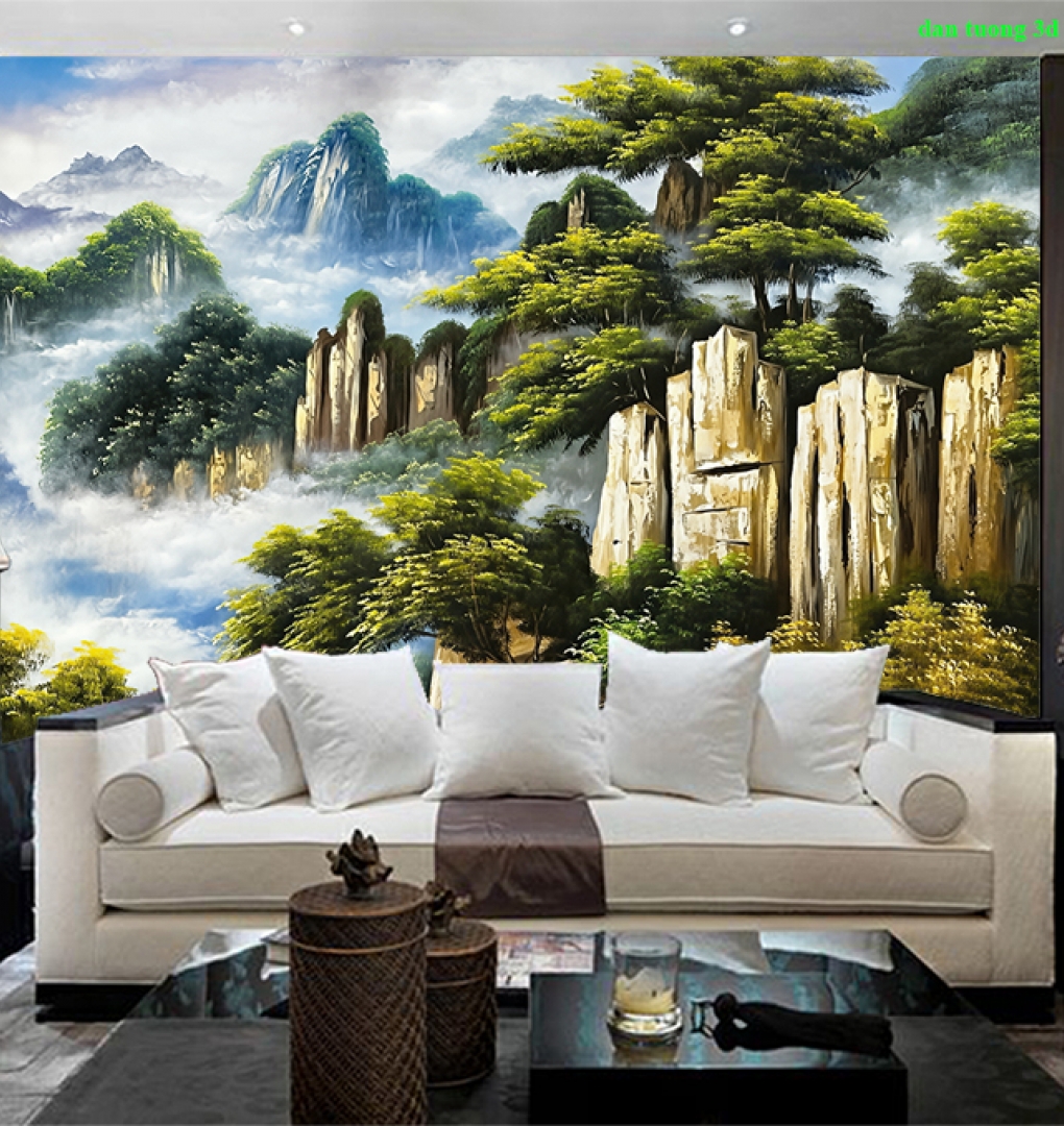 Giấy dán tường phong thủy cho phòng khách ft167