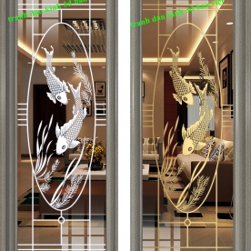 Decal dán kính 3d nghệ thuật 3d cá chép glass069