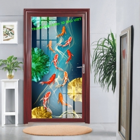 Tranh dán kính 3d 2 mặt cá chép hoa sen k522
