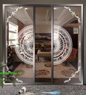 Decal dán kính nghệ thuật 3d trống đồng glass144