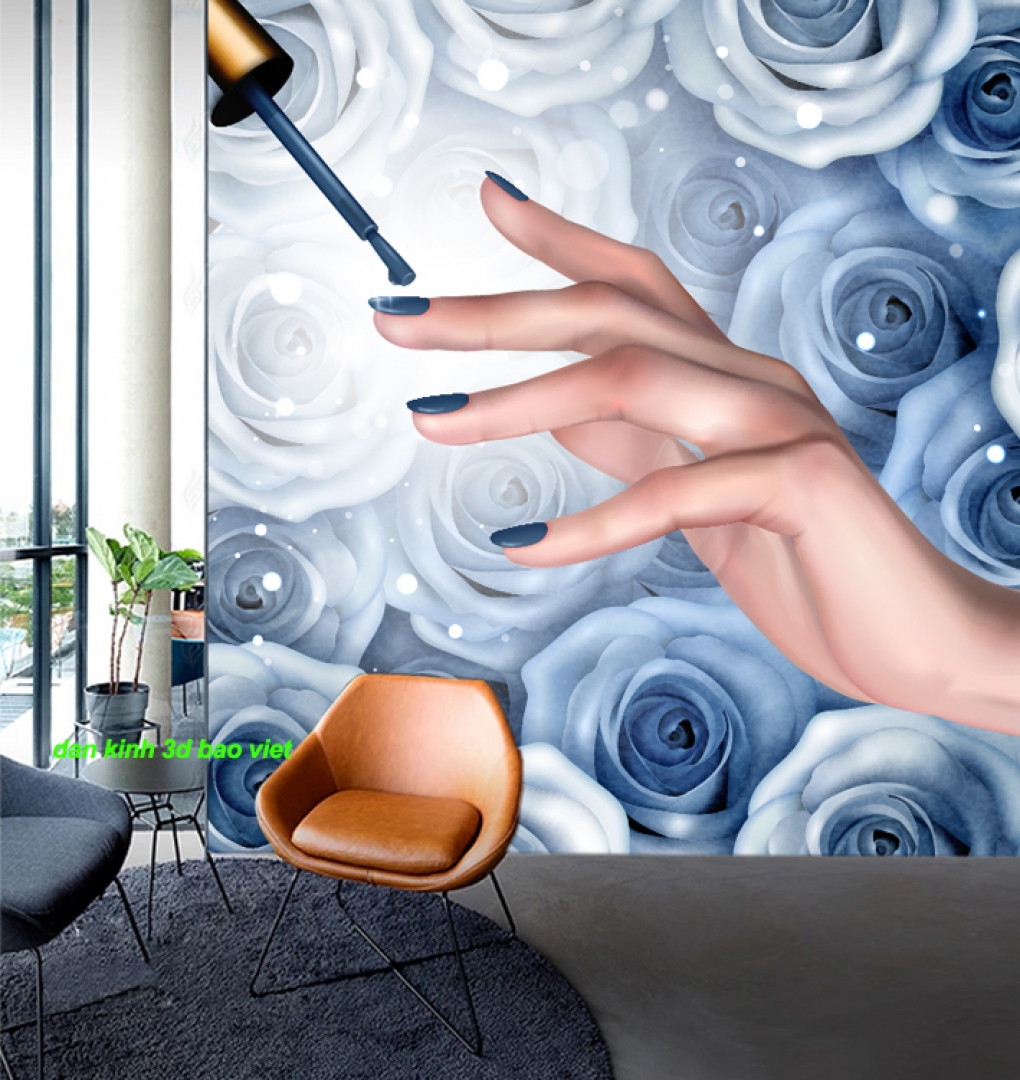 Tranh dán tường 3d tiệm nails k589