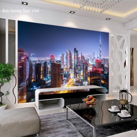 Tranh dán tường thành phố đêm Dubai fm476