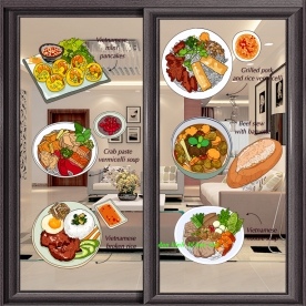 Decal dán kính cao cấp 3d cho quán ăn se182