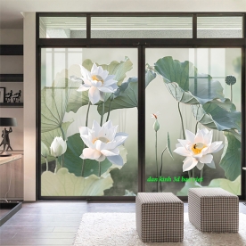 Tranh dán kính 3d 2 mặt hoa sen h397