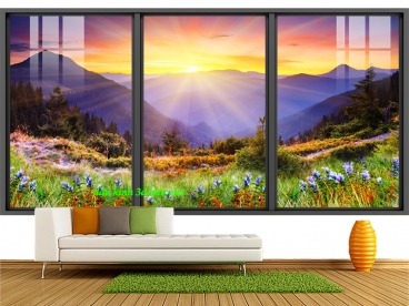 Tranh dán kính 3d 2 mặt phong cảnh sông núi