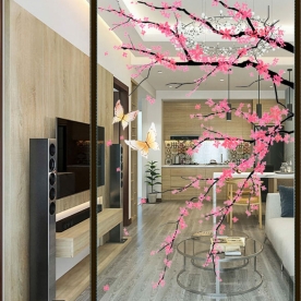 Decal dán kính cao cấp hoa đào se034