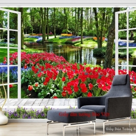 Giấy dán tường 3D cửa sổ phong cảnh Fi043
