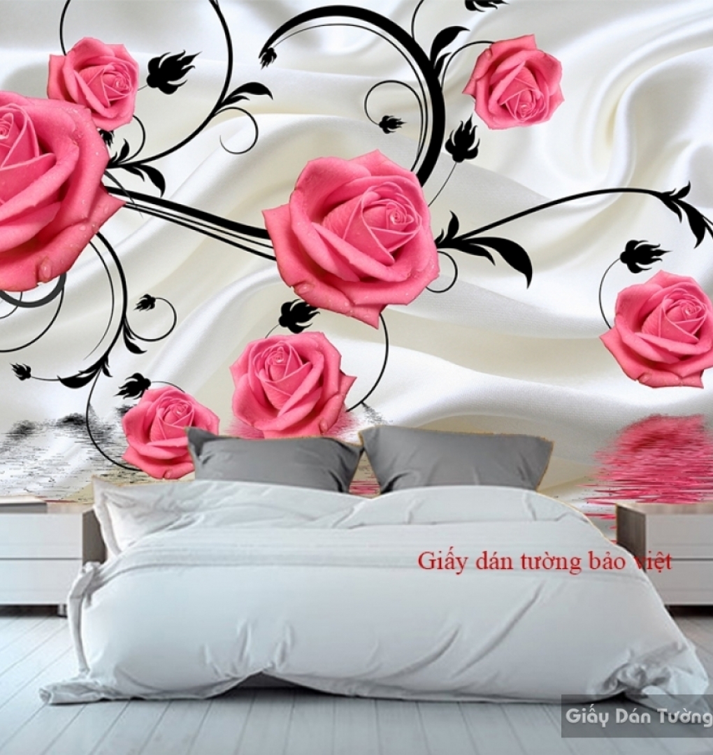 Giấy dán hoa hồng 3D cho phòng ngủ FL076