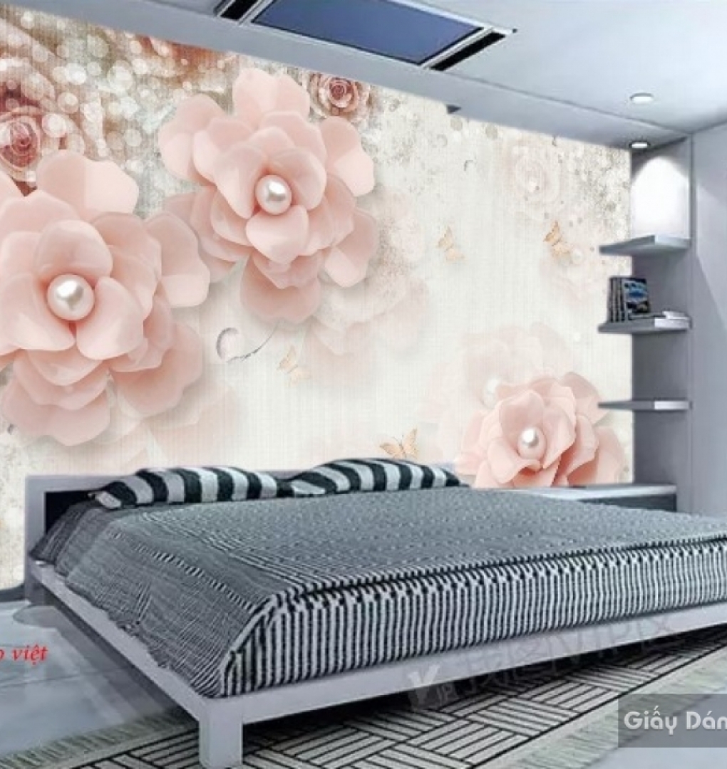 Giấy dán tường phòng ngủ 3d màu hồng d186