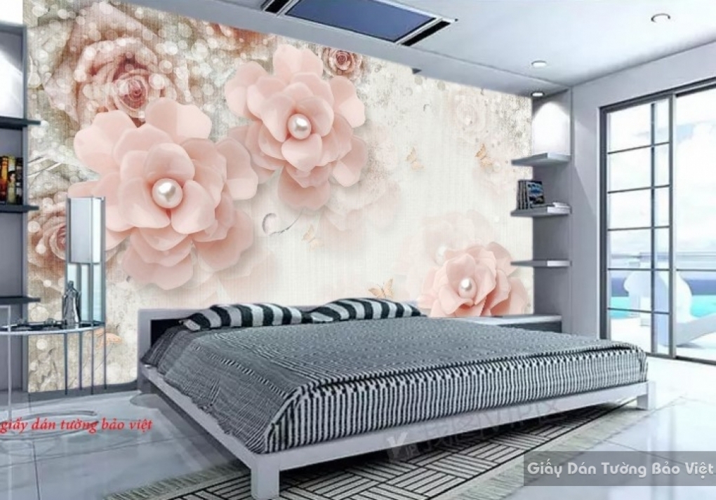 Giấy dán tường phòng ngủ 3d màu hồng d186 | Giấy dán tường Bảo Việt