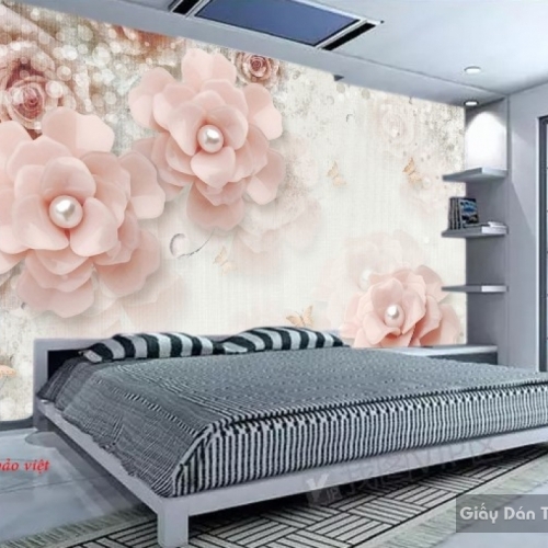 Giấy dán tường phòng ngủ 3d màu hồng d186