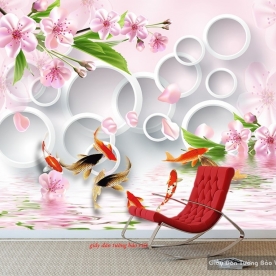 Giấy dán tường phòng ngủ màu hồng 3d-107
