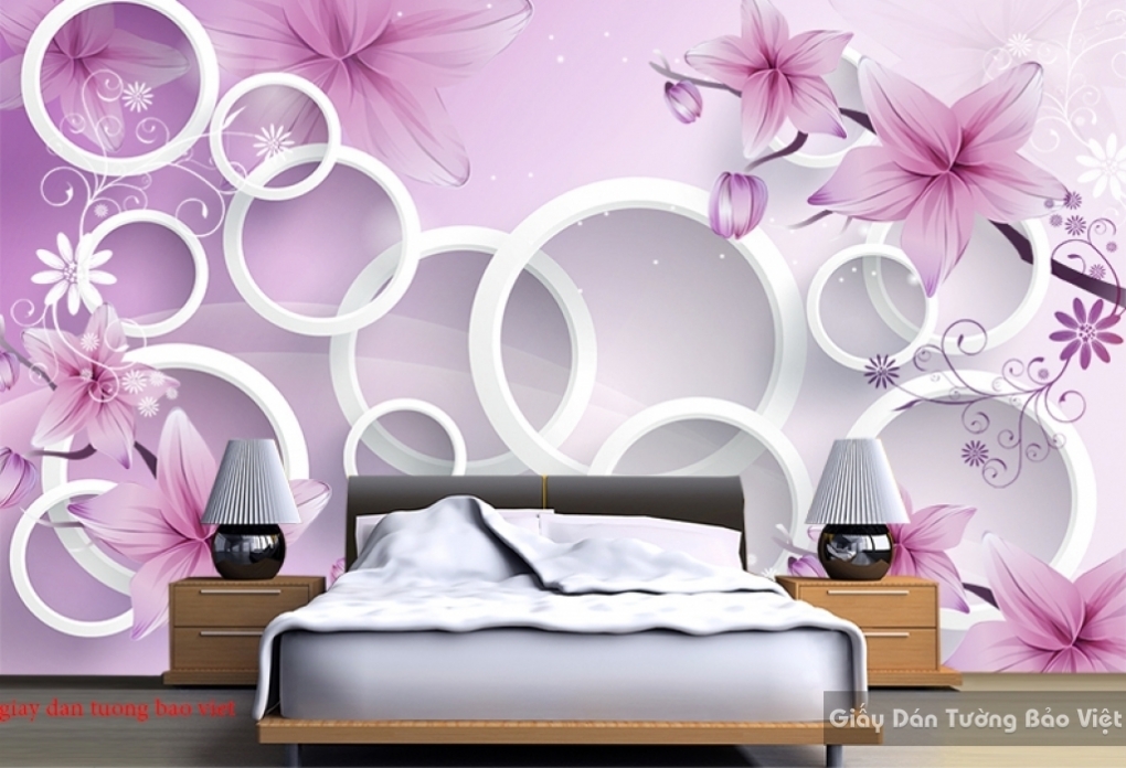 Giấy dán tường phòng ngủ màu hồng 3d 115 | Giấy dán tường Bảo Việt