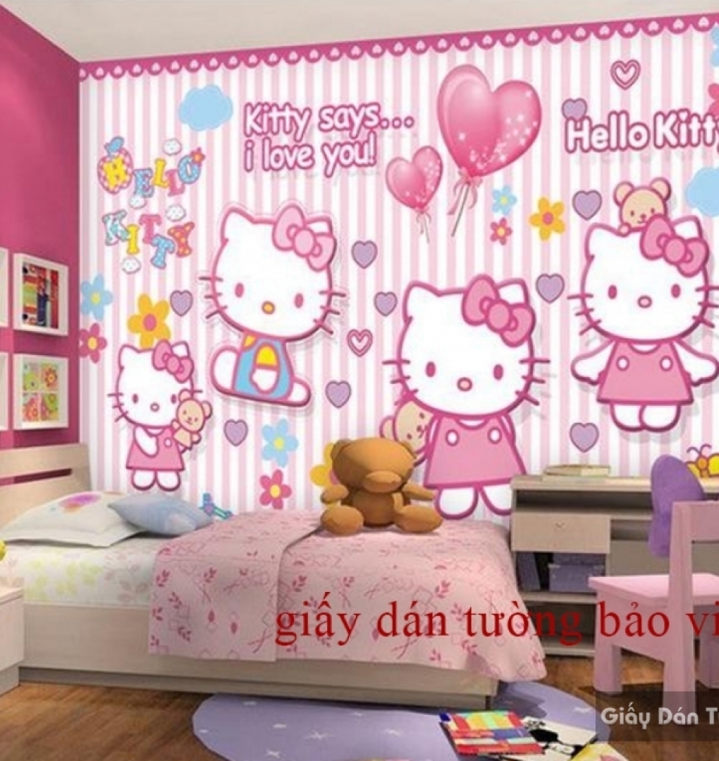 Giấy dán tường phòng trẻ em hello kitty Kid068
