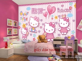 Giấy dán tường phòng trẻ em hello kitty Kid068