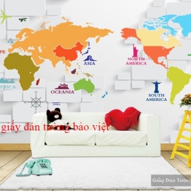 Giấy dán tường trẻ em hình bản đồ 3D kid056