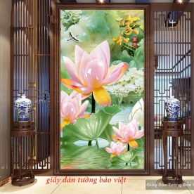 Tranh dán kính 3d hoa sen k148