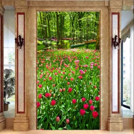 Tranh dán kính hình vườn hoa hồng k144