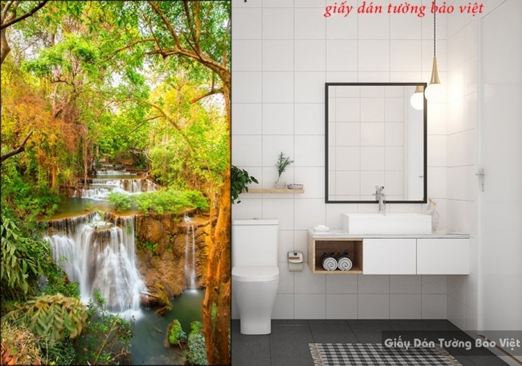 Tranh dán kính thác nước cho phòng tắm k171 | Giấy dán tường Bảo Việt