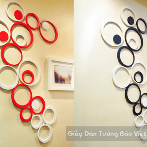 Dán Tường 3D-Họa tiết gỗ 3D hình tròn (có màu đỏ, đen, xanh lá, xanh dương , cam , hồng, trắng )