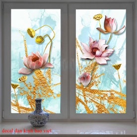 Decal dán kính hoa sen nghệ thuật k288