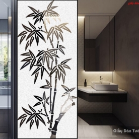 Decal dán kính mờ cây tre cho phòng tắm art017