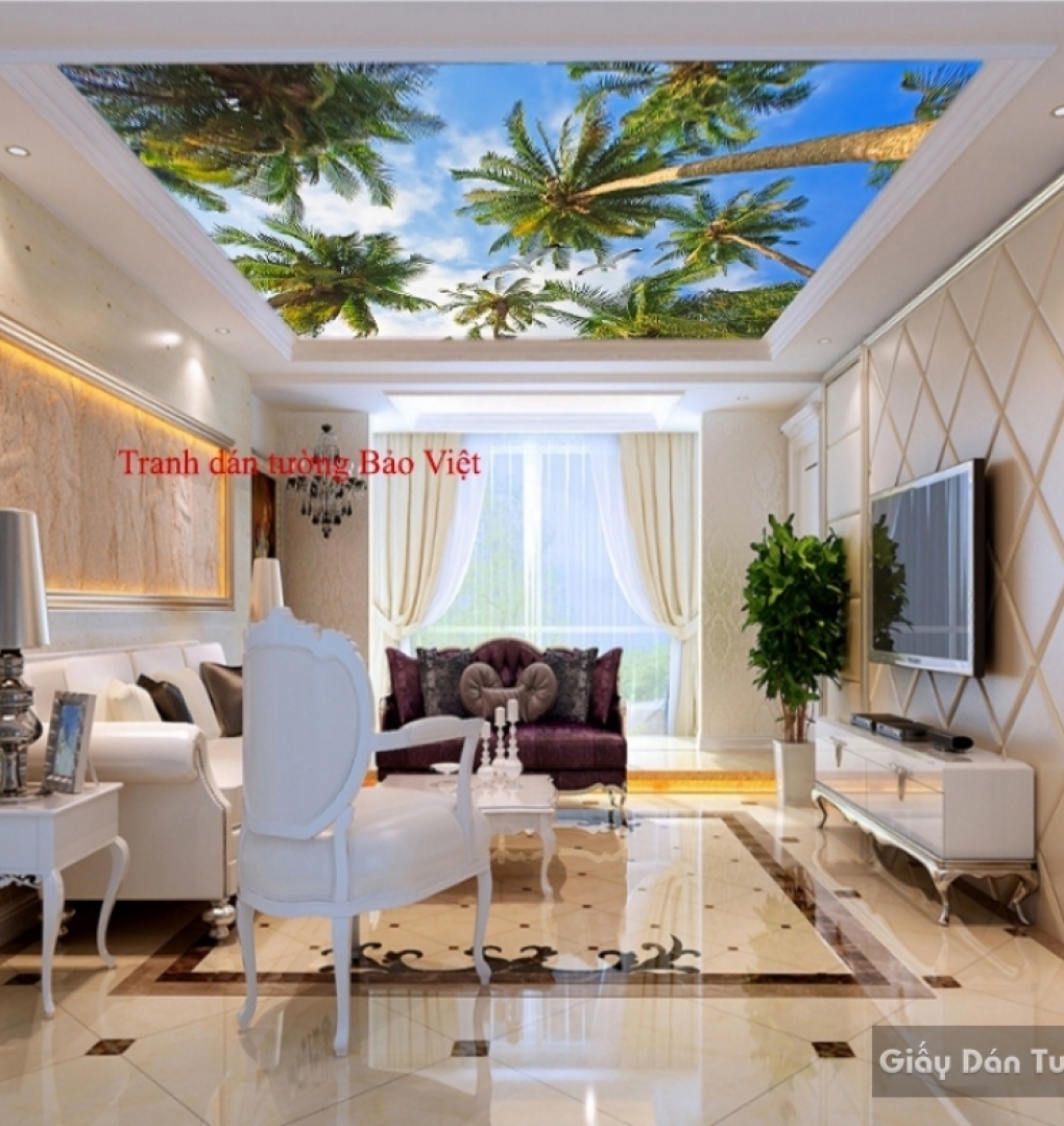 Tranh dán trần nhà cây dừa C071